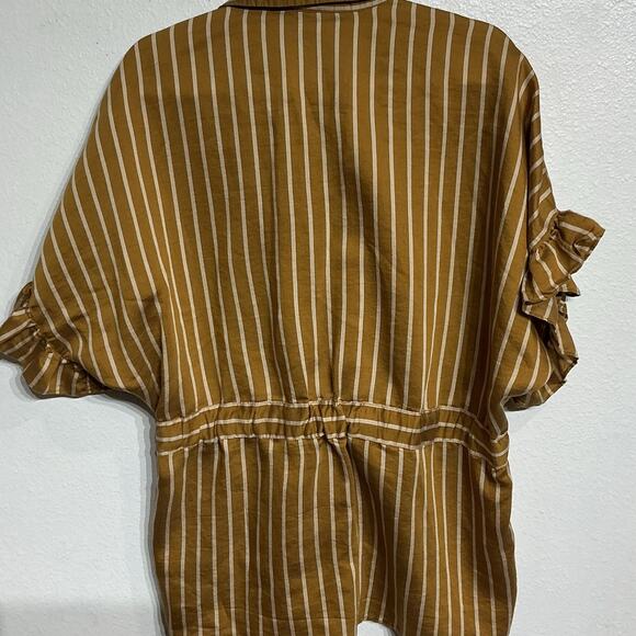 Zara Mustard Yellow Striped Peplum Blouse Sz XS - Picture 6 of 9
